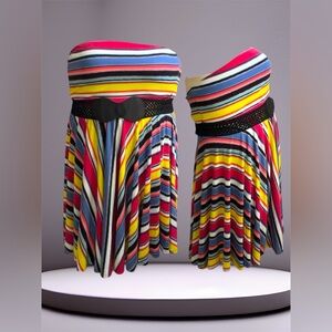 Maurice’s XXL Rainbow Striped Strapless Skater Dress with Black Waist Belt